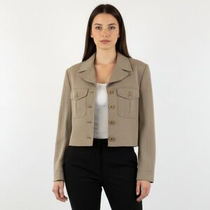 Georgiou Vintage Tan Cropped Military Structured Blazer Jacket